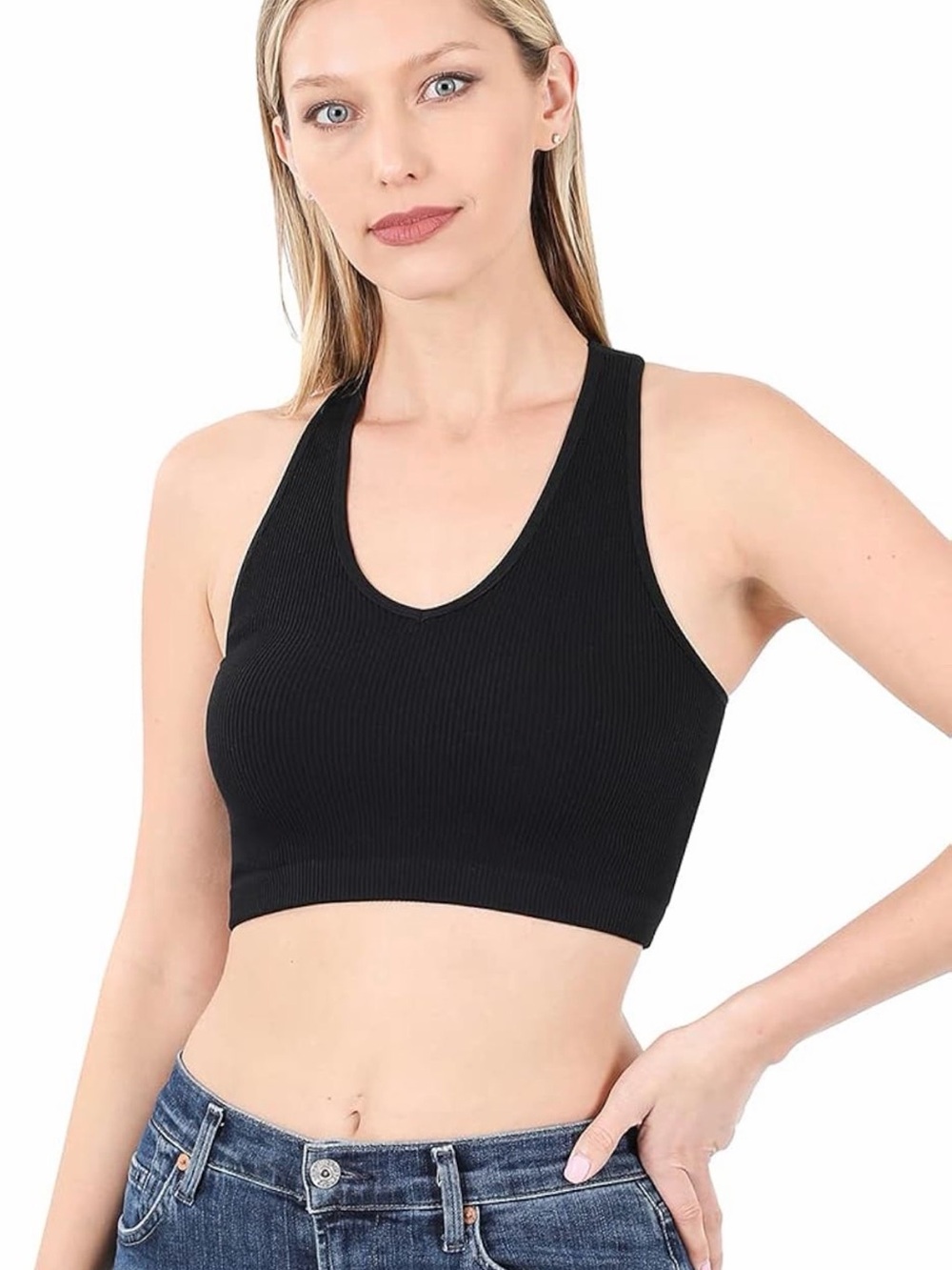Zenana Black Ribbed Racerback Tank Top NWOT never worn - Picture 2 of 2